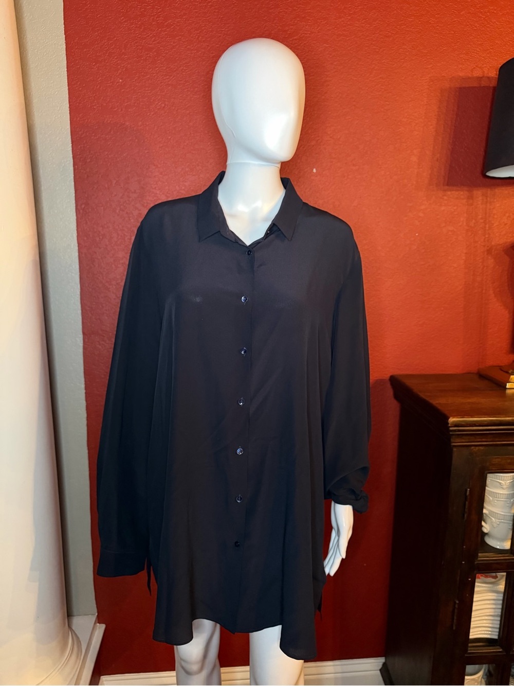 Marina Rinaldi Navy Blue 100% Silk Button Down Blouse Shirt Plus Size 18